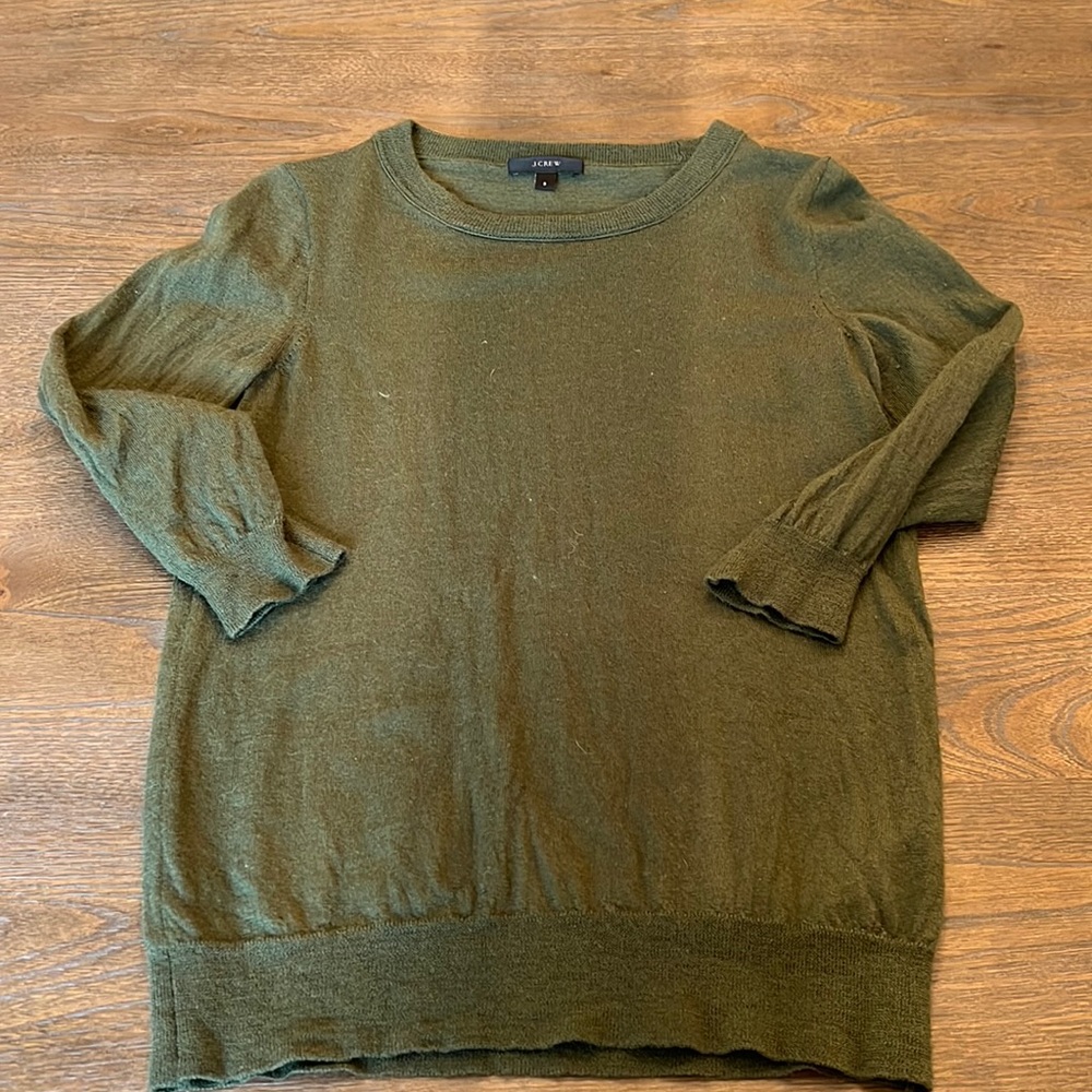 J crew 3/4 length sleeve olive green sweater